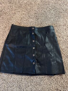 Express Women's Black Faux Leather Button-Front Mini Skirt
